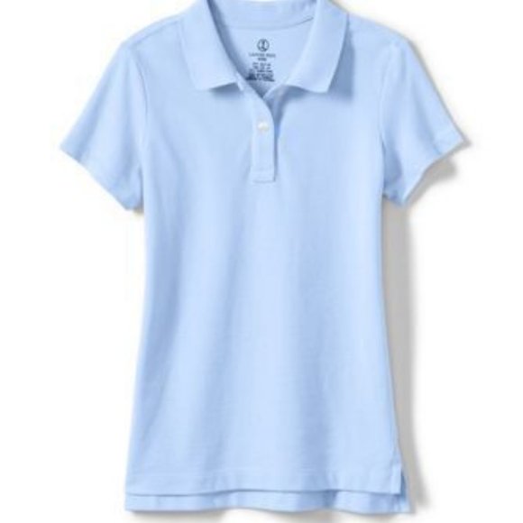 NWT LANDS' END GIRL'S SHORT SLEEVE FEMININE FIT MESH POLO SHIRT BLUE SMALL (7-8) - Picture 1 of 6